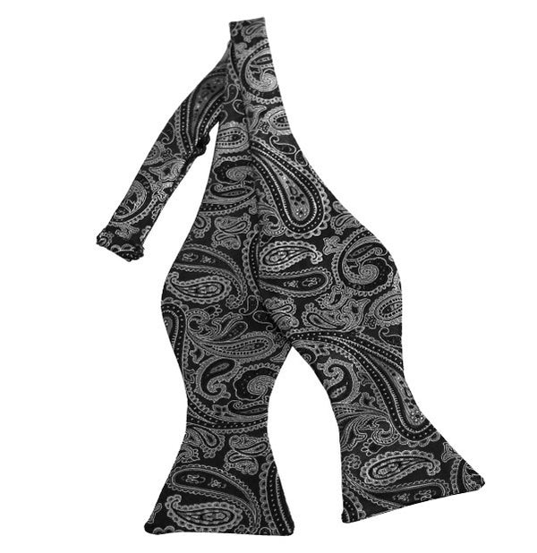 Silver and Black Paisley Self Tie Bow Tie Manzini Neckwear 