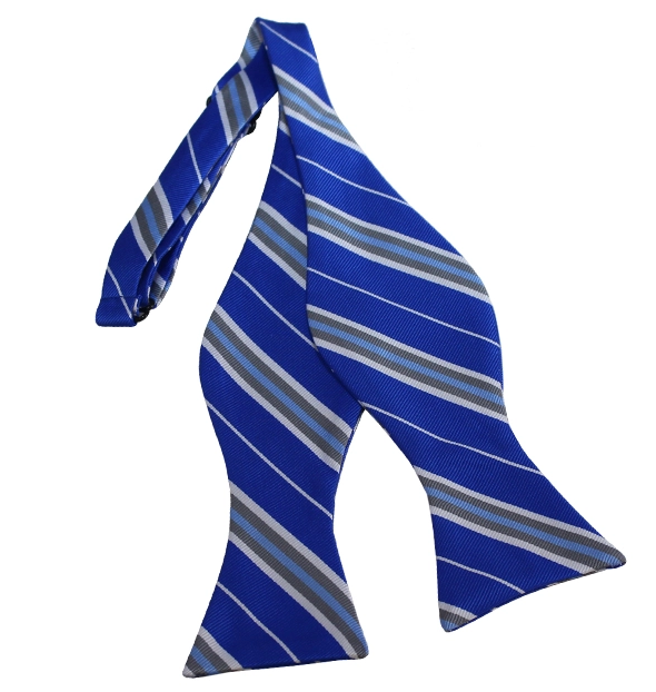 Royal Blue, White and Silver Stripe Self Tie Bow Tie