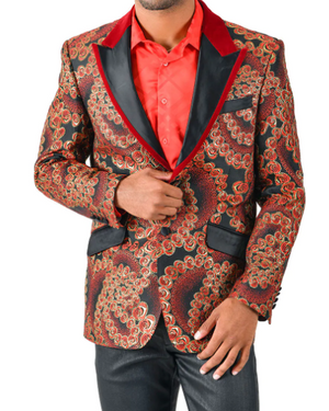 Red & Gold Rose Print Fashion Jacket Barabas 