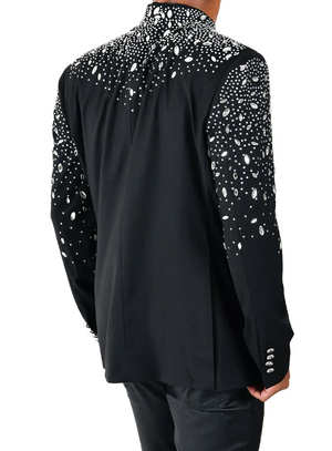 Black & Gold Rhinestone Stand-Up Collar Fashion Jacket Barabas Vassarilos Angelesca 
