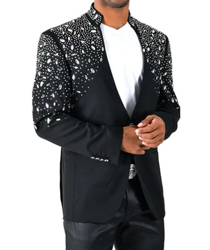Black & Silver Rhinestone Standup Collar Fashion Jacket Barabas 