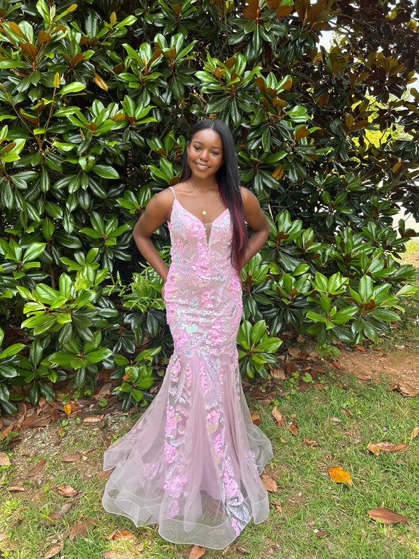 Blush Prom 12113 Pink Multi Fit-n-Flare Dress