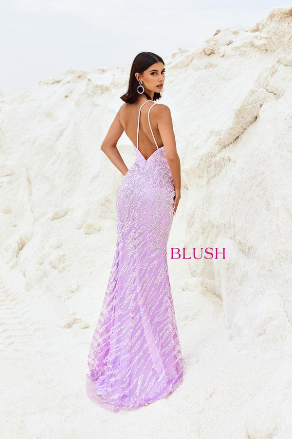 Blush Prom 12121 Lilac Sequin Sheath One Shoulder Dress with Slit