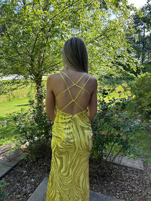 Blush Prom 12124 Yellow Sequin Design Fitted Dress