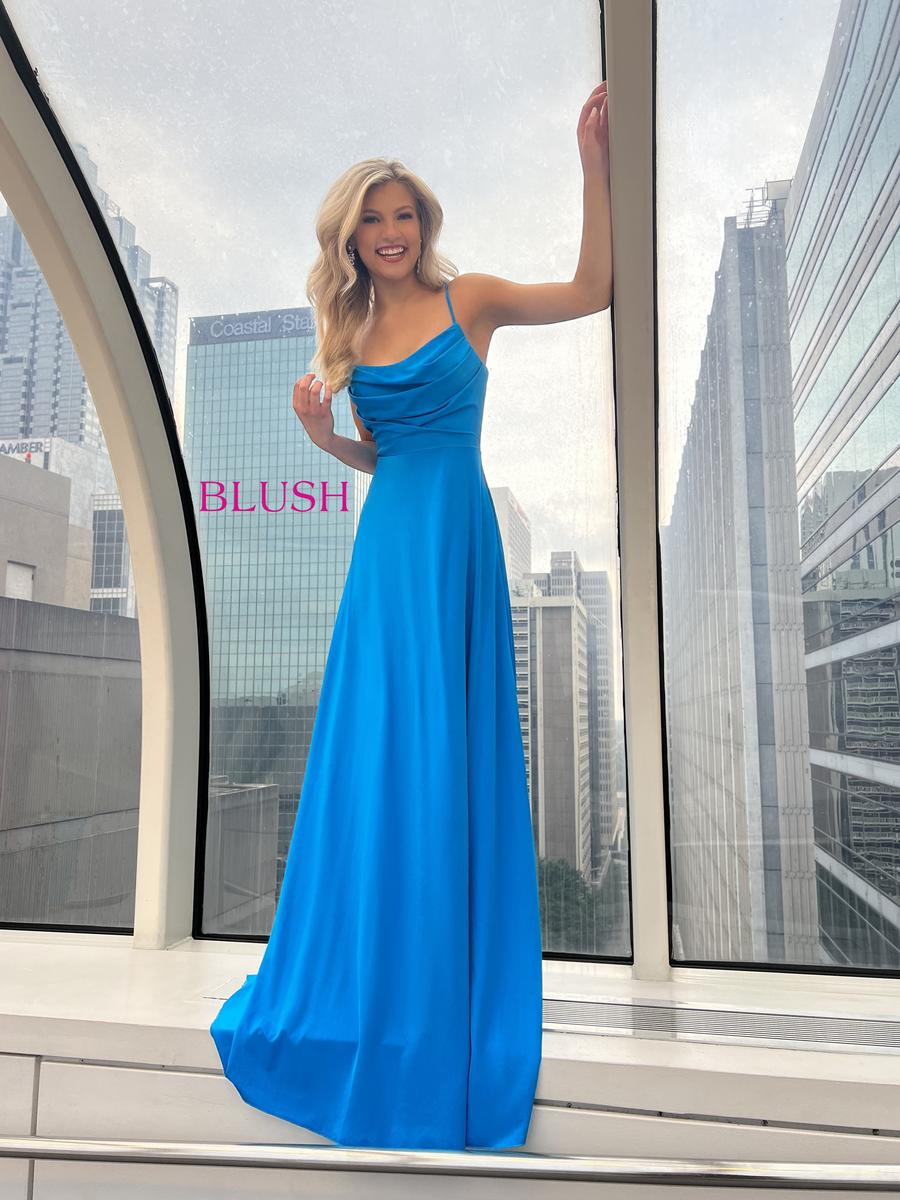 Blush Prom 12132 Blue Topaz Slim A-Line Dress Blush Prom 12132 Blue Topaz Slim A-Line Dress