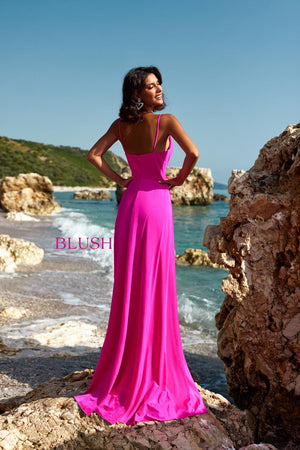 Blush Prom 12132 Blue Topaz Slim A-Line Dress Blush Prom 