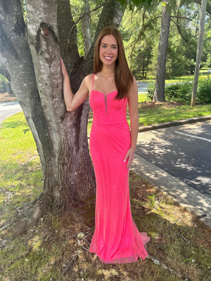 Blush Prom 12159 Barbie Pink Corset Bodice Sheath Dress