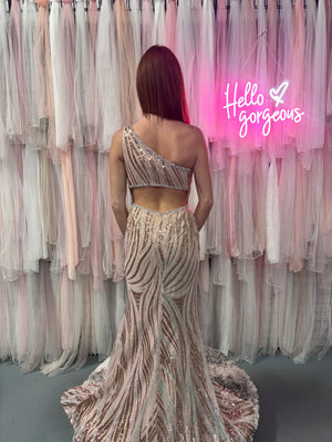 Blush Prom 20506 Champagne Sequin One Shoulder Dress