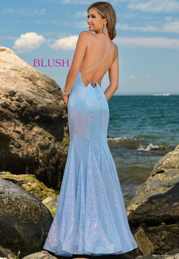 Blush Prom 20512 Crystal Blue Sequin Fit-n-Flare Dress Blush Prom 