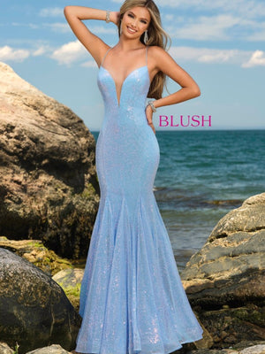 Blush Prom 20512 Crystal Blue Sequin Fit-n-Flare Dress Blush Prom 