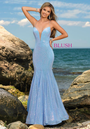 Blush Prom 20512 Crystal Blue Sequin Fit-n-Flare Dress Blush Prom 