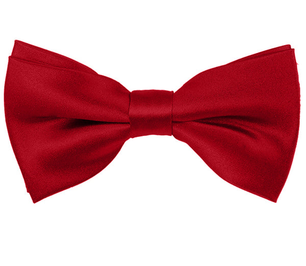 New Solid Satin Pretied Bow Ties - Crimson Red