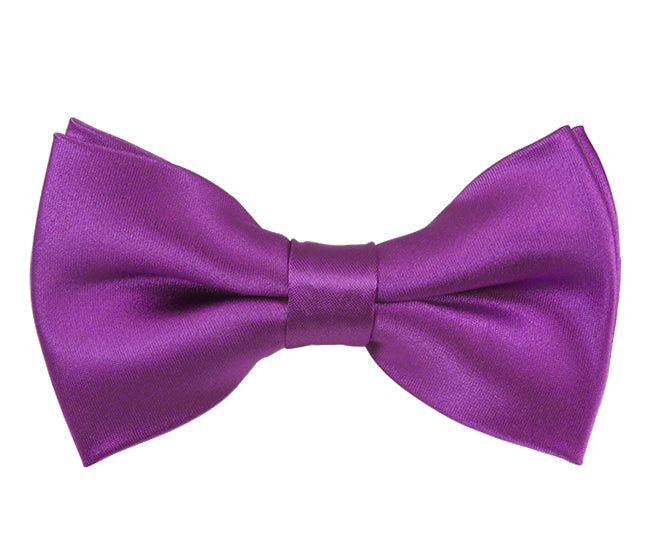 New Solid Satin Pretied Bow Ties - Plum