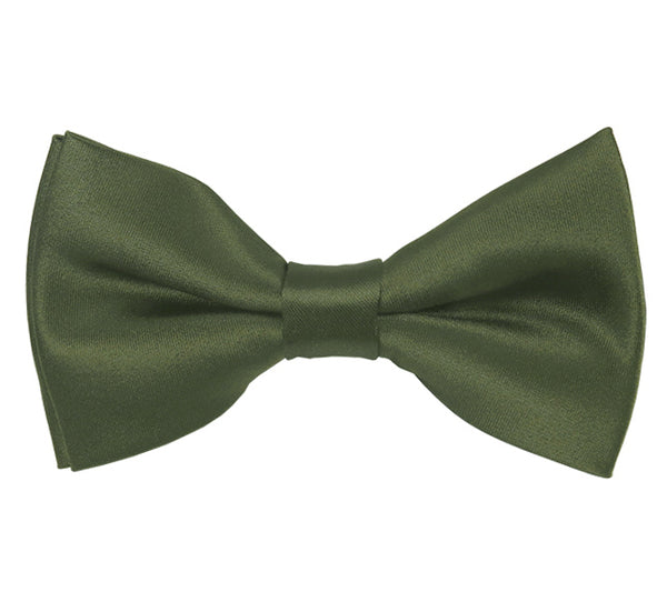 New Solid Satin Pretied Bow Ties - Dark Olive Green