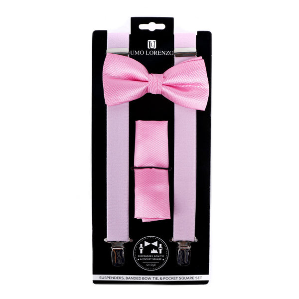 Suspender, Bow Tie & Pocket Square Set - Hot Pink