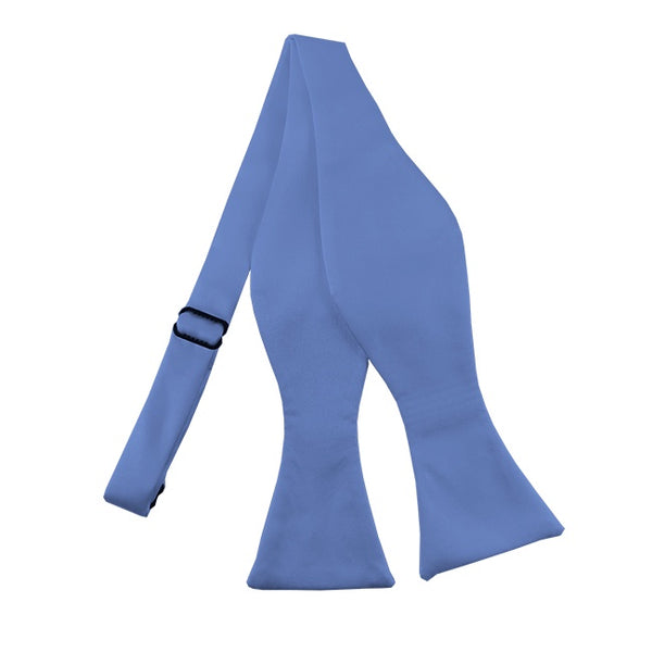 New Solid Satin Self Tie Bow Tie - Steel Blue