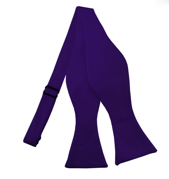 New Solid Satin Self Tie Bow Tie - Deep Purple