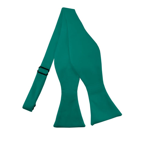 New Solid Satin Self Tie Bow Tie - Teal Green