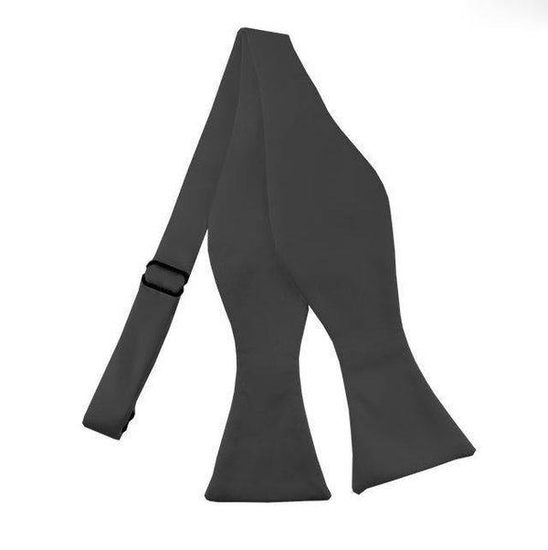 New Charcoal Grey Solid Satin Self Tie Bow Tie