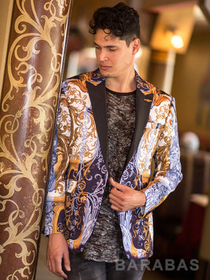 Baroque Print Royal Purple & Gold Fashion Jacket Barabas 