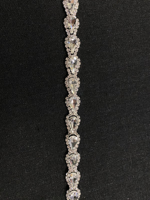 Crystal Rhinestone Teardrop Silver Belt or Strap Embellishment Cristal D'Or 