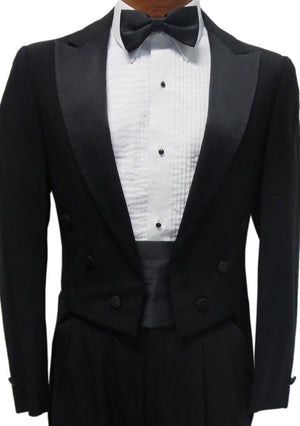 Black Wool 6 Button Satin Peak Lapel Tailcoat Not specified 