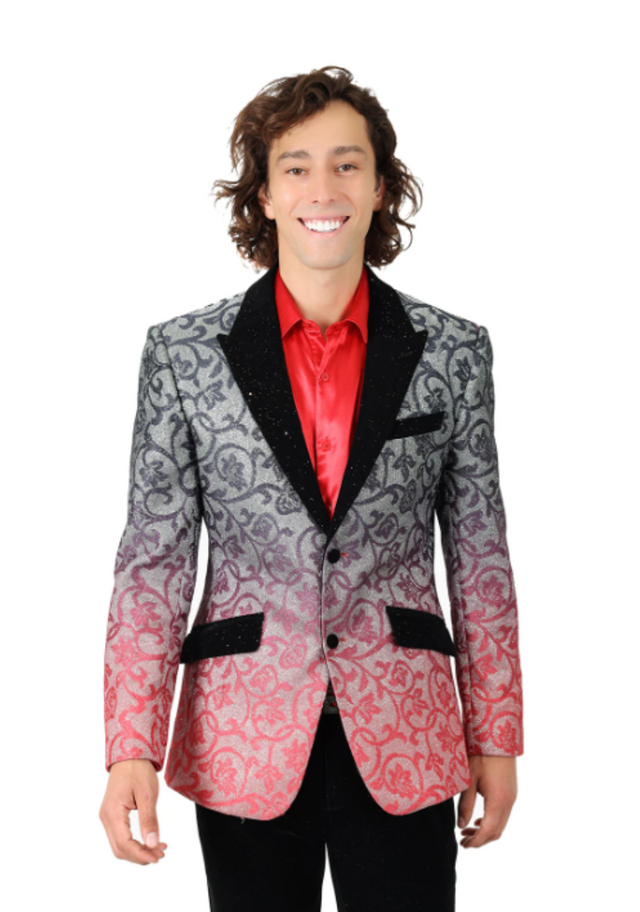 Black and Red Ombre Floral Fashion Jacket