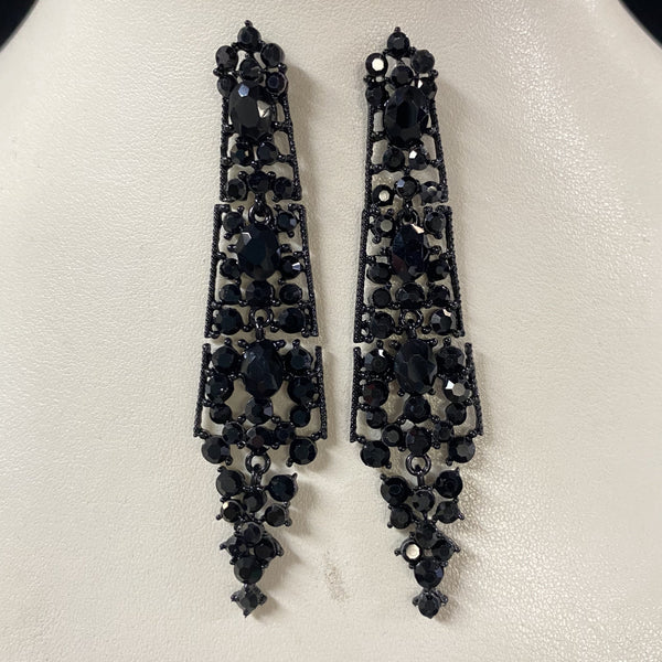Black Cascade Rhinestone Earrings Cristal D'Or 