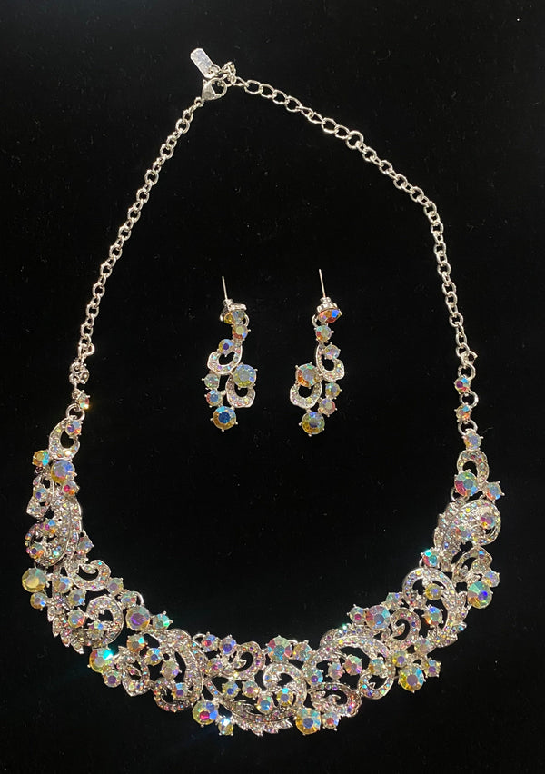 Iridescent Bubble Stone Embellished Statement Necklace and Earring Set