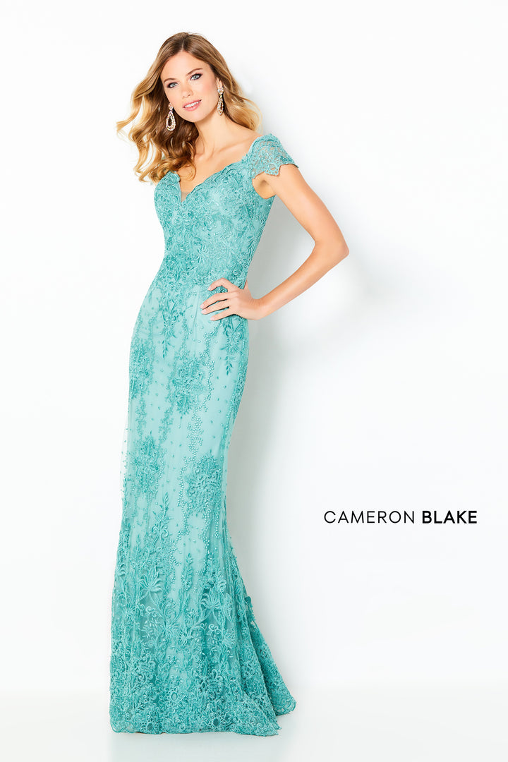 Cameron Blake 220631 Dusty Green Off Shoulder Corded Lace Fit-n-Flare Dress - Size 26W