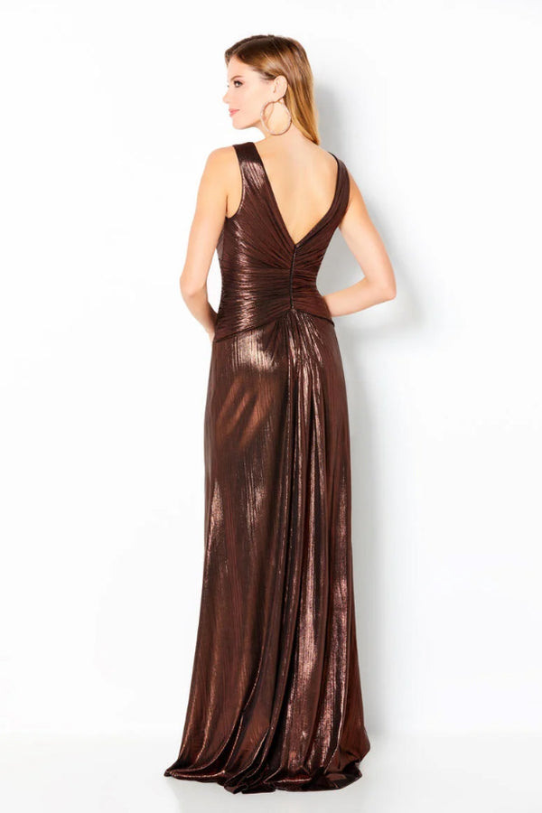 Cameron Blake 220649 Copper V-Neck Ruched Liquid Lame Dress - Size 26 W