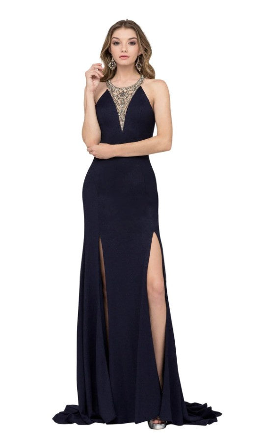 Cecilia Couture 1492 Navy Illusion Fit-n-Flare Dress
