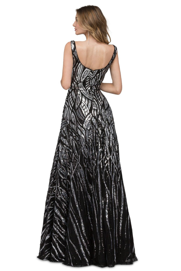 Cecilia Couture 1435 Black and Silver Sequined Ballgown