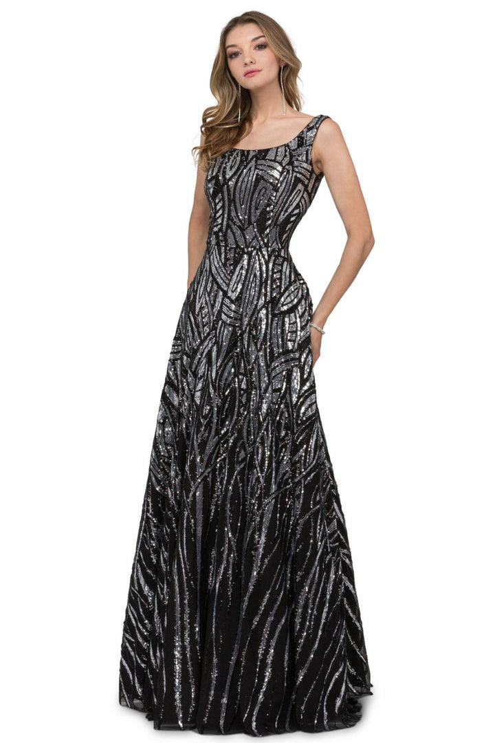 Cecilia Couture 1435 Black and Silver Sequined Ballgown