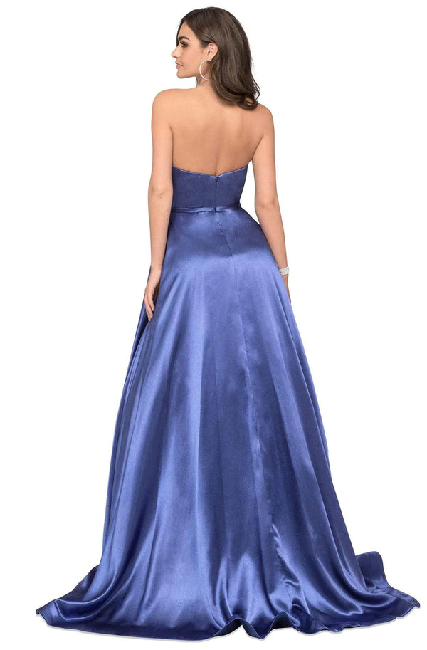 Cecilia Couture 1442 Cobalt Blue Satin A-Line Dress - Size 4