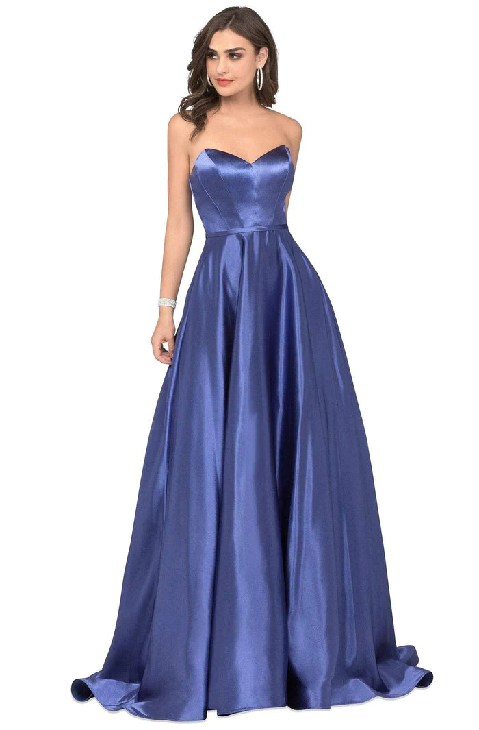 Cecilia Couture 1442 Cobalt Blue Satin A-Line Dress - Size 4