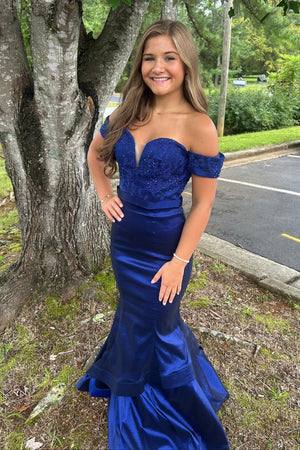 Cecilia Couture 1460 Navy Off Shoulder Mermaid Dress Cecilia Couture 