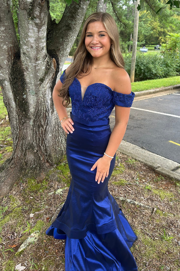 Cecilia Couture 1460 Navy Off Shoulder Mermaid Dress Cecilia Couture 