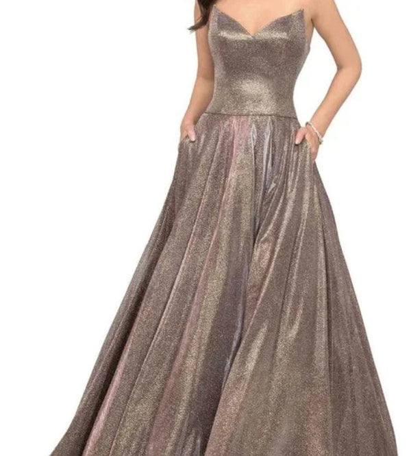 Cecilia Couture 1482 Bronze Shimmer A-Line Dress