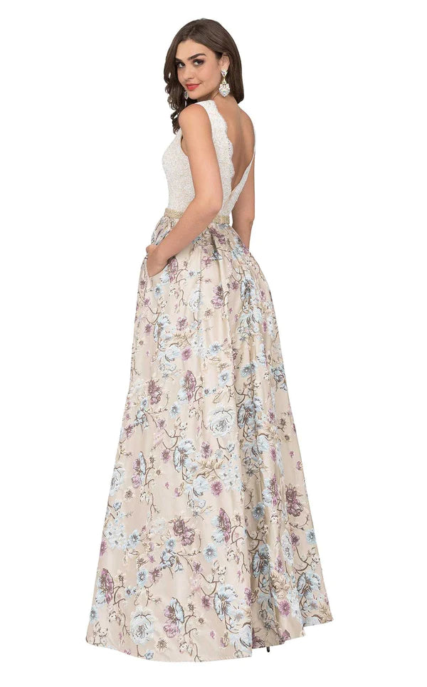 Cecilia Couture 1484 Ivory Floral Embroidered A-Line Dress