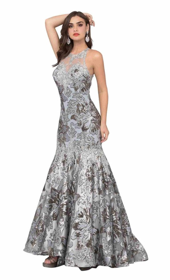 Cecilia Couture 1511 Silver Sequin Mermaid Dress