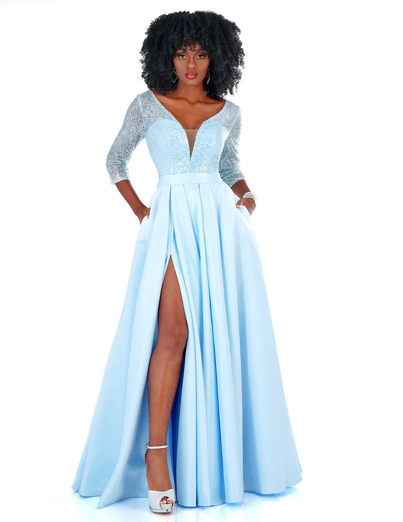 Cecilia Couture 1531 Sky Blue Sequined 3/4 Sleeve A-Line Dress - Size –  Formalwear Outlet