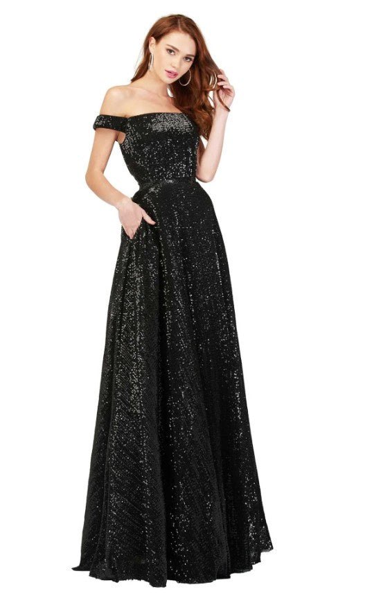 Cecilia Couture 1830 Black Sequin A-Line Dress Formalwear Outlet Cecilia Couture 1830 Black Sequin A-Line Dress Formalwear Outlet