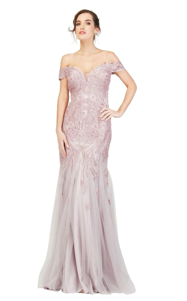 Cecilia Couture 1853 Mauve Off Shoulder Fit-n-Flare Dress