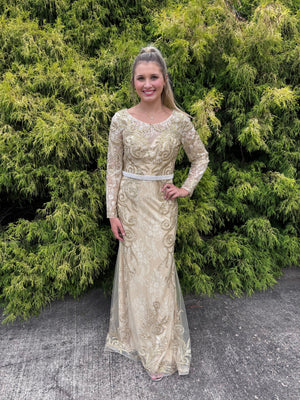 Cecilia Couture 1865 Gold Long Sleeve Sequin Dress Cecilia Couture 
