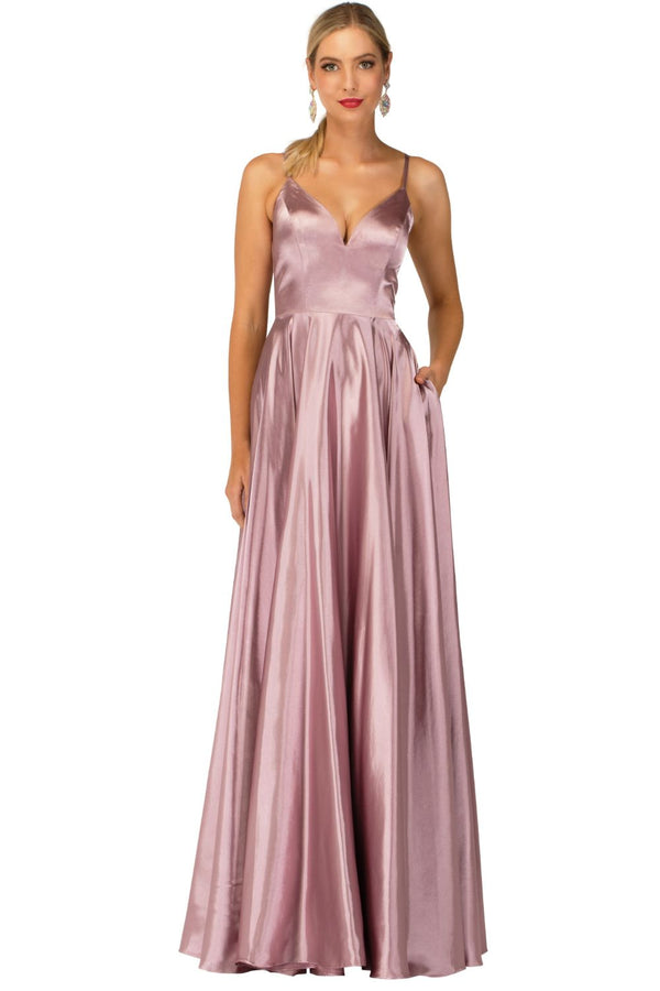 Cecilia Couture 2107 Champagne (Peach) Satin A-Line Dress