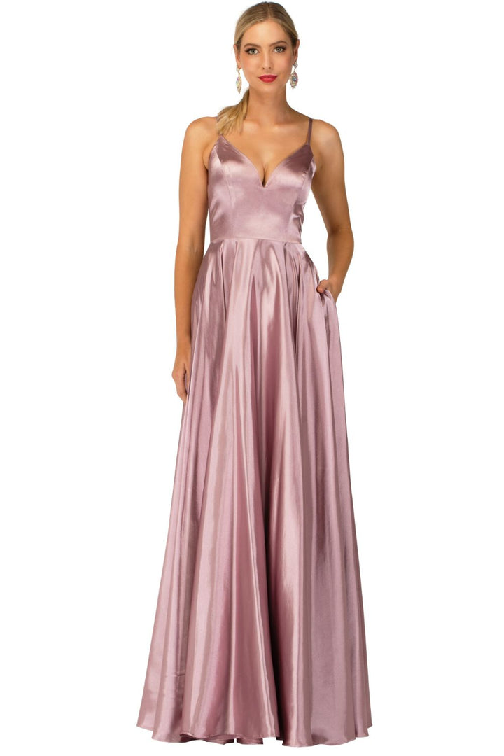 Cecilia Couture 2107 Dusty Mauve Satin A-Line Dress - Size 8