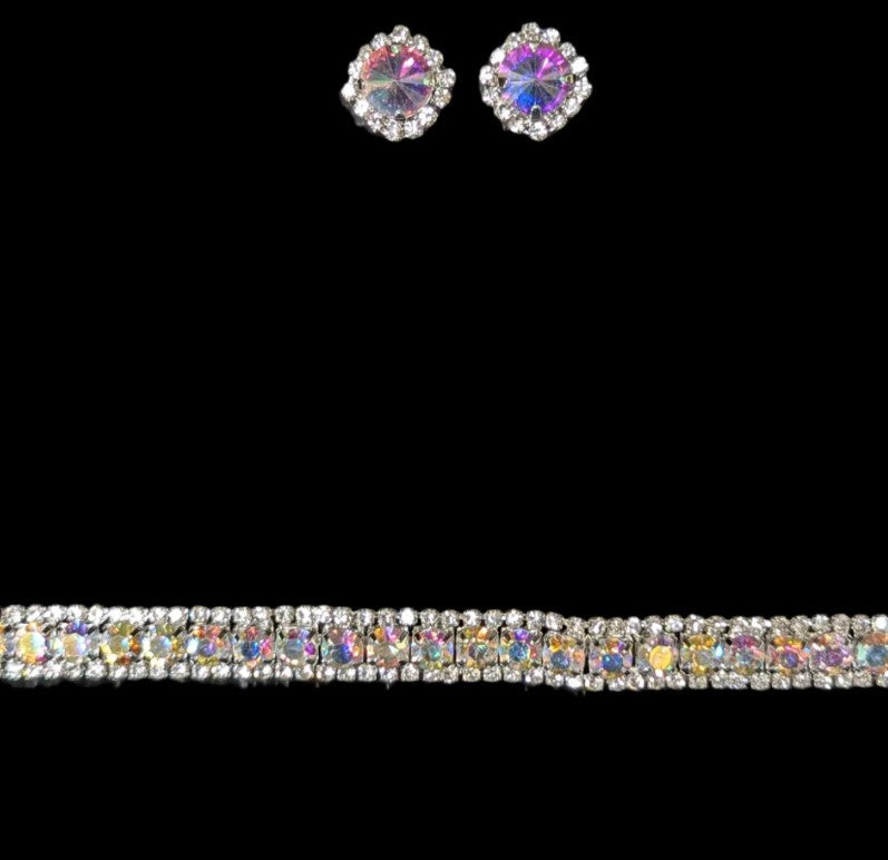 Iridescent AB Choker Necklace Set  with Stud Earrings Cristal D'Or 