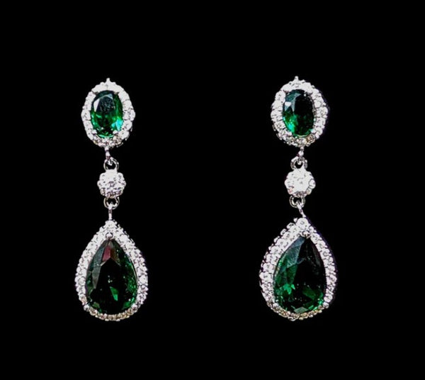 Emerald Green Teardrop Silver Earrings