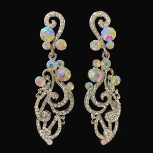 Silver Iridescent AB Swirl Dangle Earrings 